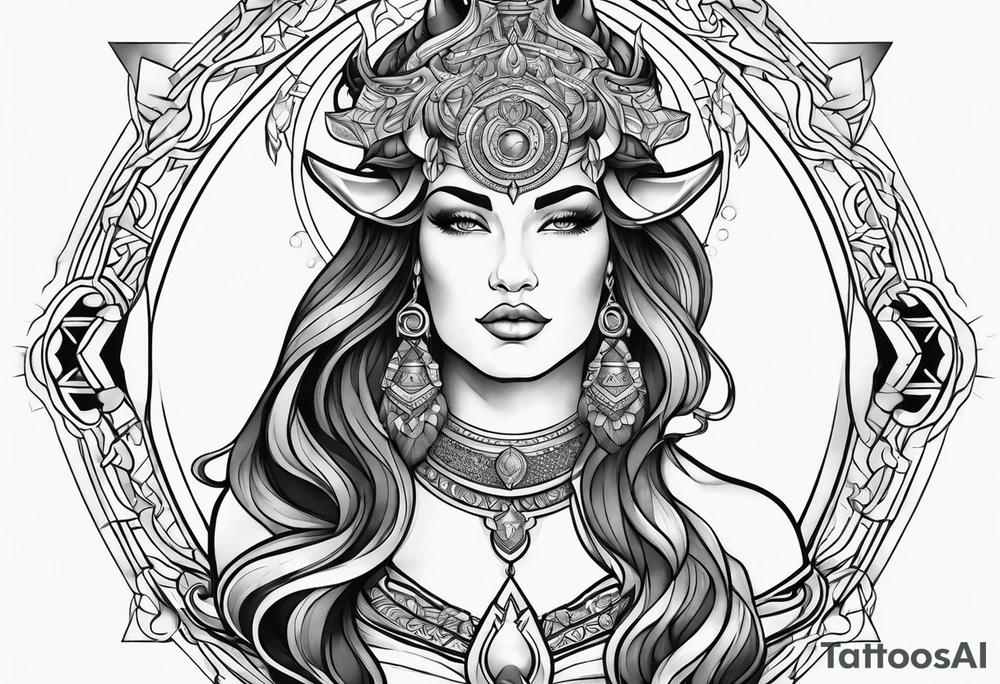 Powerful majestic taurus goddess tattoo idea