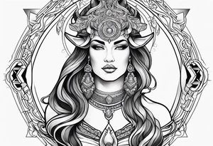 Powerful majestic taurus goddess tattoo idea