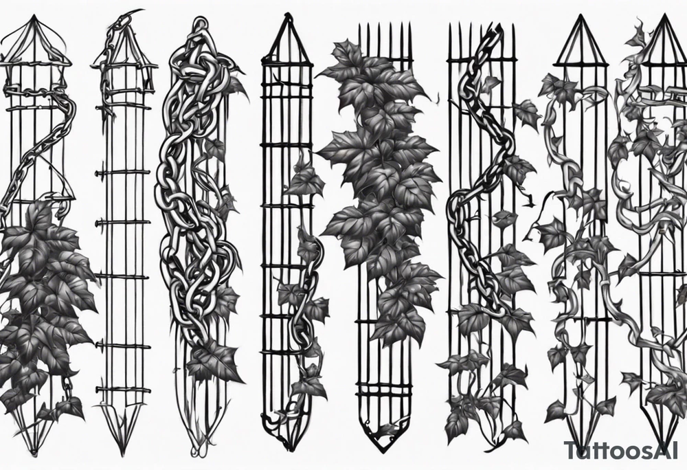 chain link fence with pointy ivy tattoo idea