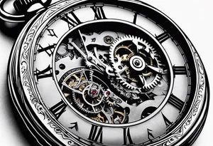 Old school pocket watch exploded showing inner mechanism tattoo idea