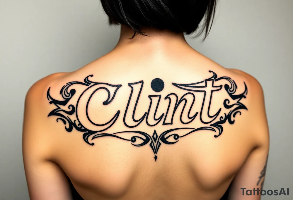 Clint spelled out in cartoon lettering tattoo idea