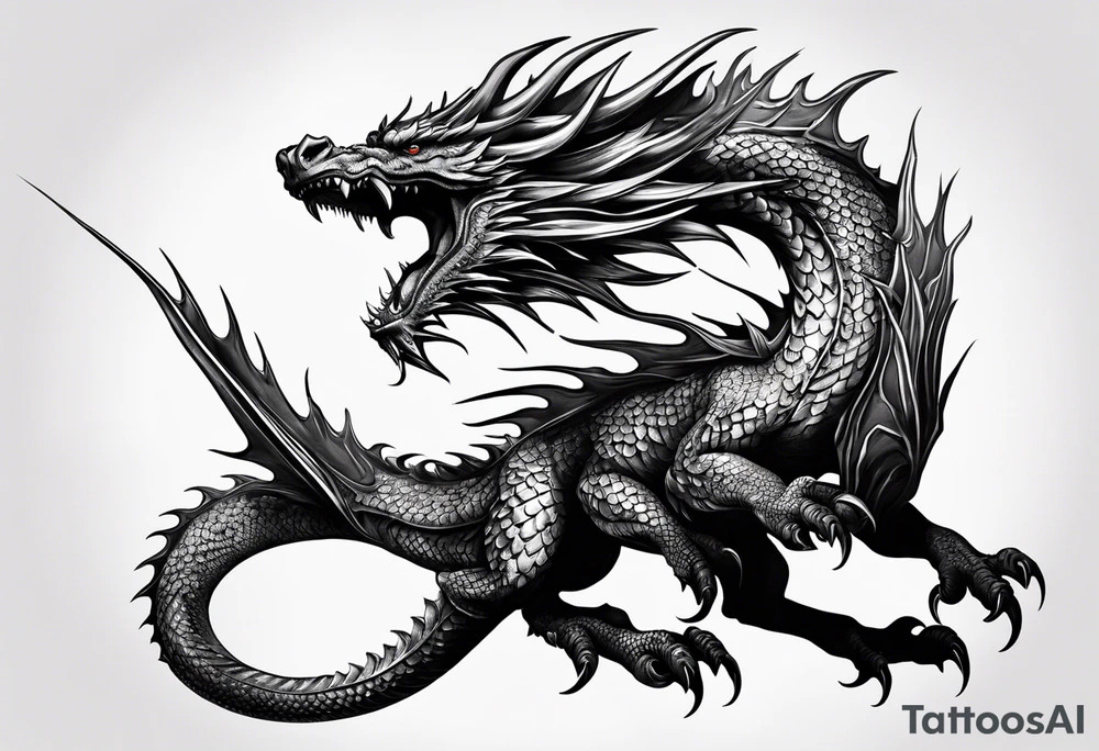 Ein Drache schlängelt sich auf dem ganzen Bein nach unten tattoo idea