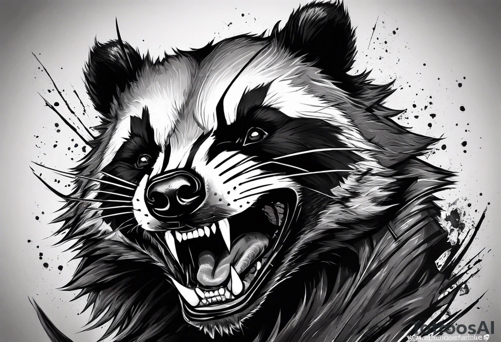 Draw me psychopath Badger/Wolverine with aggressive full body, killer face with a scary smile, very long nails and he attacks like a Bloody Assassin/Warrior/Gladiator to us and also, he has very deadly looking. He fights with his nails. Everybody scares after their first sight. Give me horror type Badger Tattoo. I want to see his Realistic full body. tattoo idea
