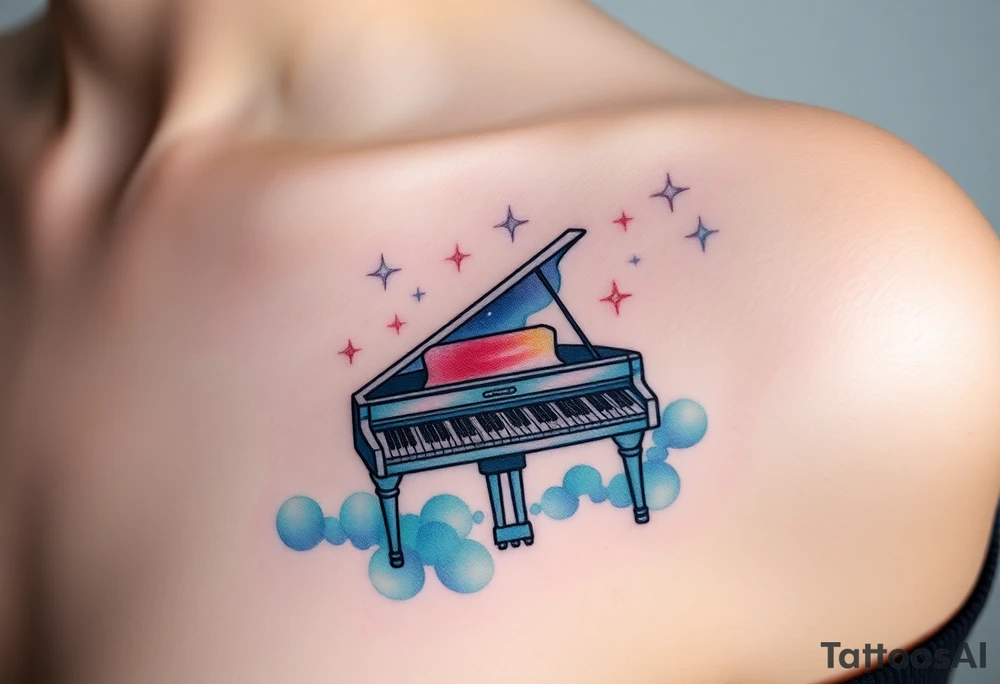 dreamy piano under the stars tattoo idea