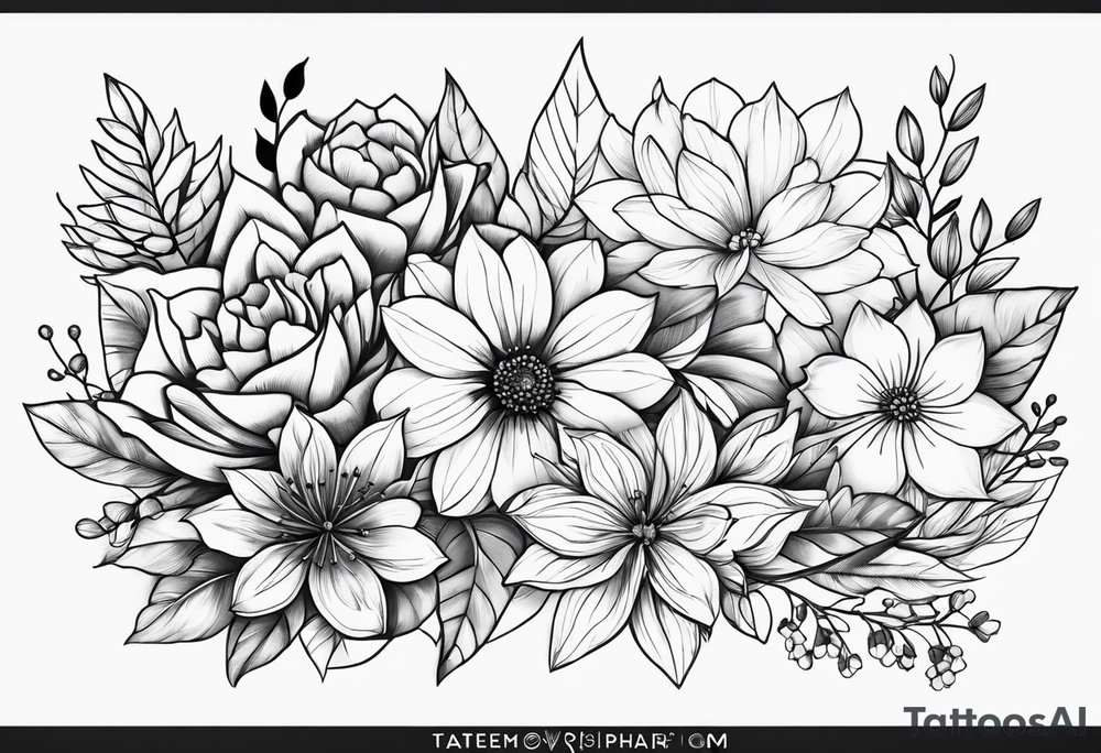 may, june, july, september, october, december birth month flowers half sleeve tattoo tattoo idea