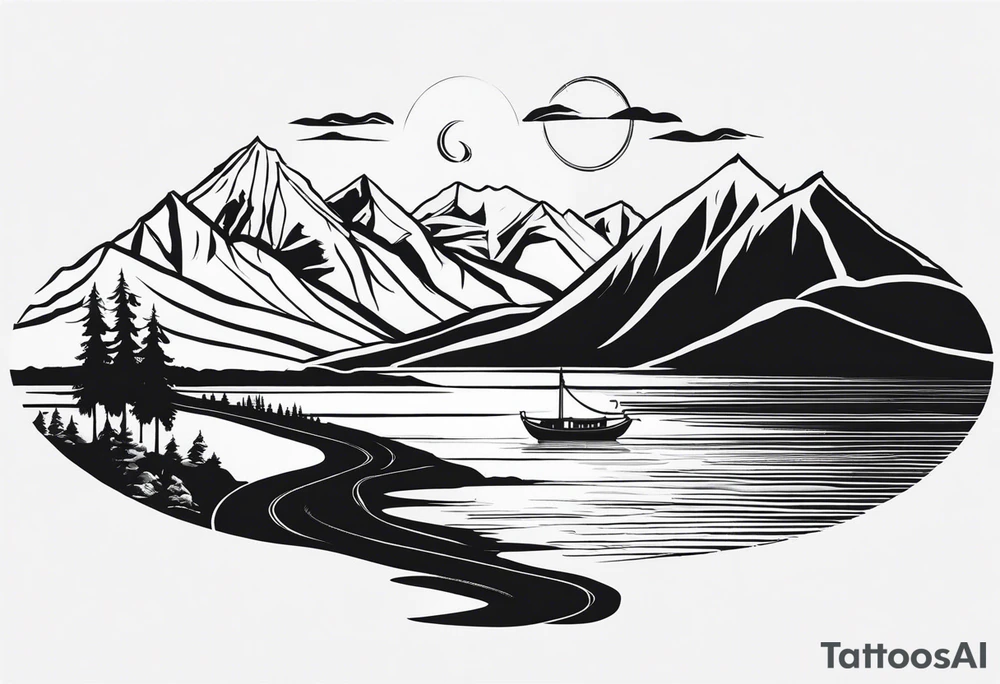 mountains, road, lake, yurt, sun, kyrgyzstan tattoo idea