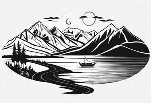 mountains, road, lake, yurt, sun, kyrgyzstan tattoo idea