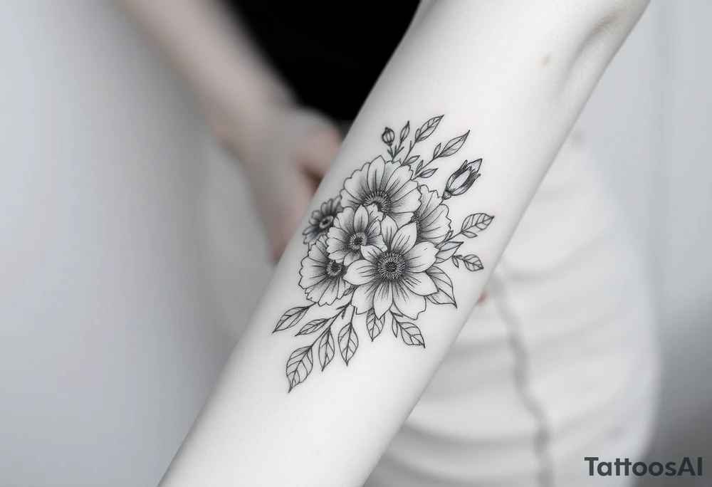 Large floral design with multiple types of flowers tattoo idea