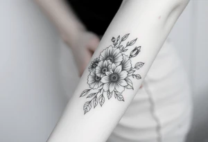 Large floral design with multiple types of flowers tattoo idea