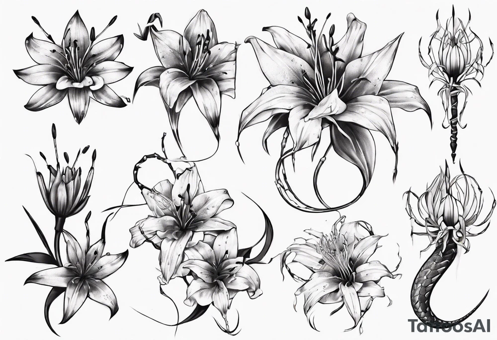Snake,red  spider lily tattoo idea