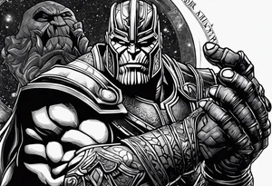 Thanos with gauntlet and quote that says “dread it. Run from it. Destiny arrives all the same” tattoo idea