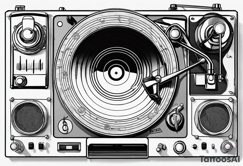 A recordplayer fineline minimalistic outline only tattoo idea