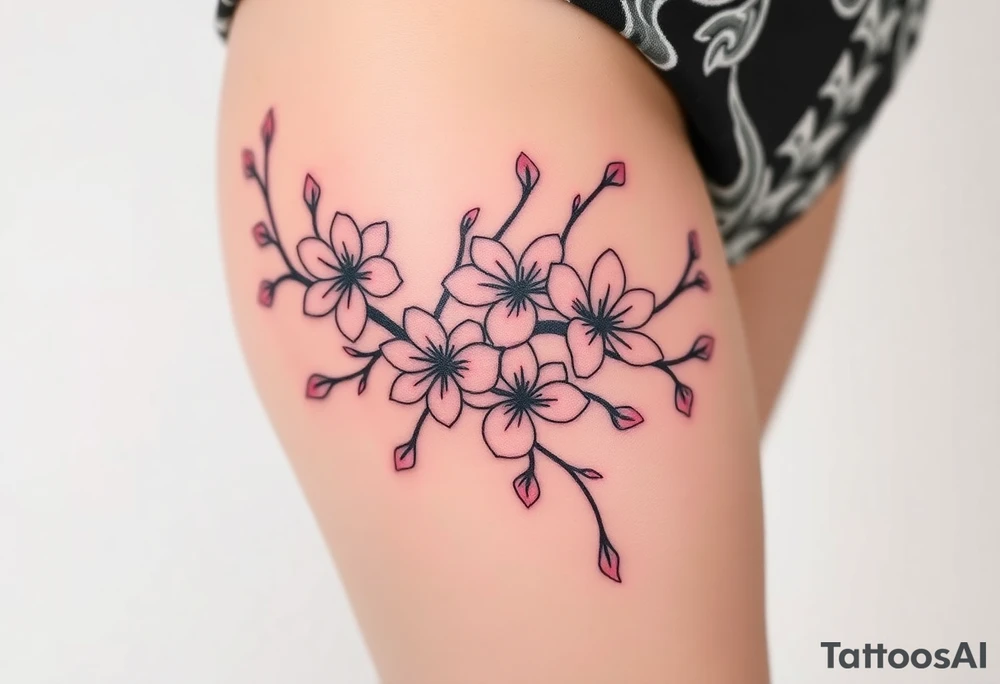delicate cherry blossoms swirling in spring breeze with petals tattoo idea