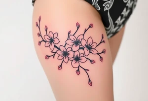 delicate cherry blossoms swirling in spring breeze with petals tattoo idea
