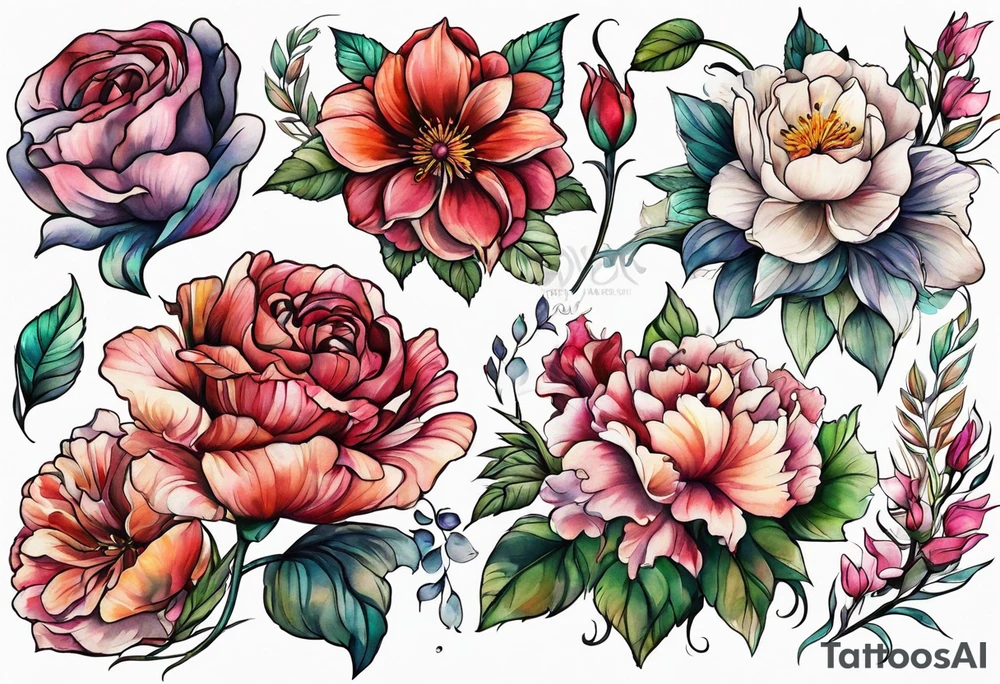 Flowers around the name Kieanna tattoo idea