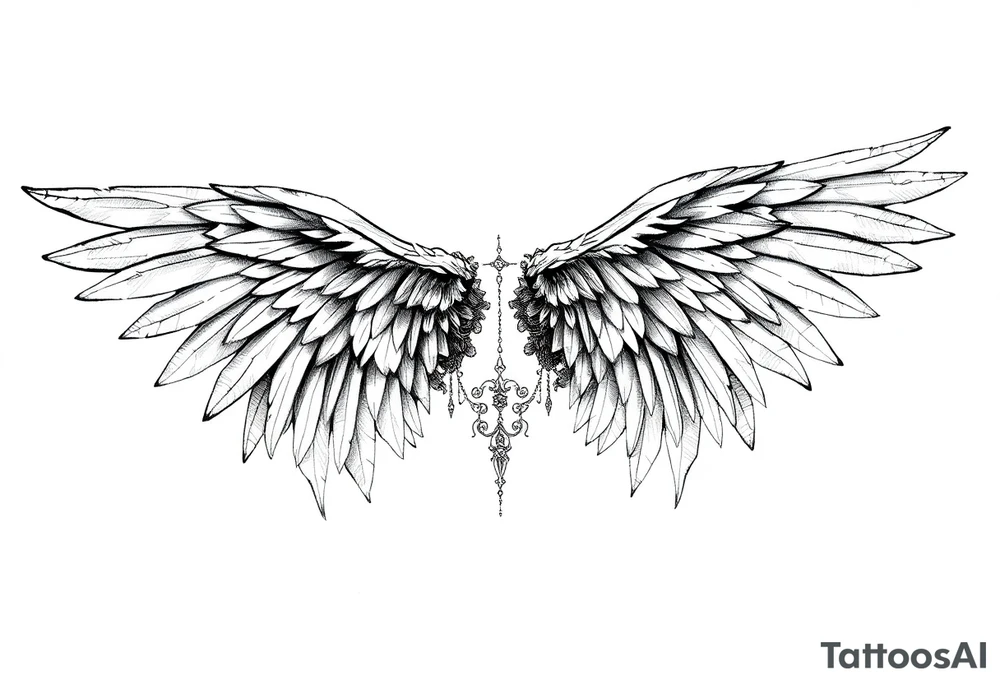 Realistic long angelwings on a back tattoo idea