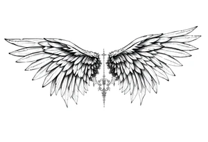 Realistic long angelwings on a back tattoo idea