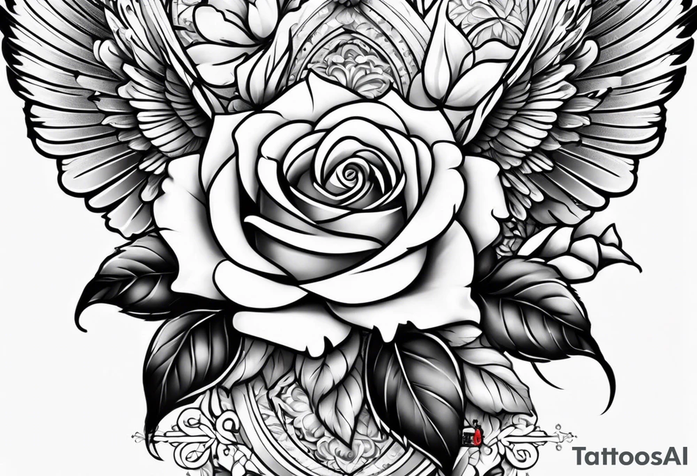 unique full leg sleeve with roses doves cross and patters tattoo idea