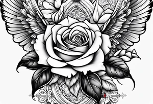 unique full leg sleeve with roses doves cross and patters tattoo idea