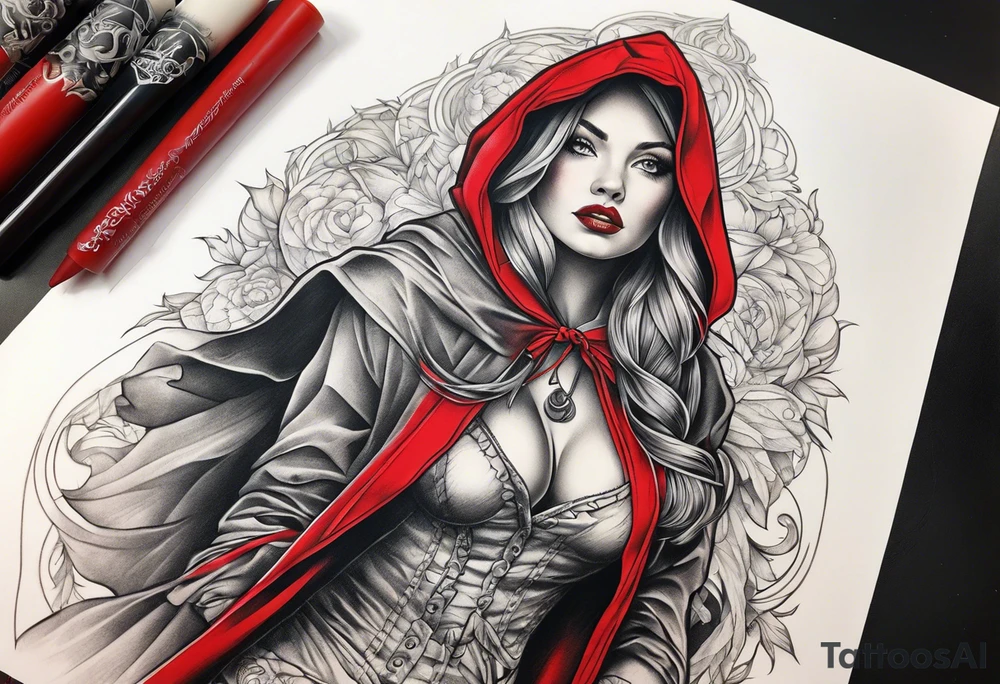 Red riding hood full thigh tattoo tattoo idea