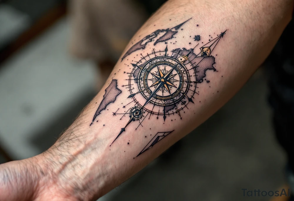 world map compass/clock tattoo idea