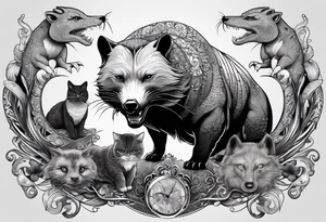 7 Animals
1 Bull
1 Badger
1 Axolotl
1 Canary
1 Wolf
1 Cat
1 Lizard tattoo idea