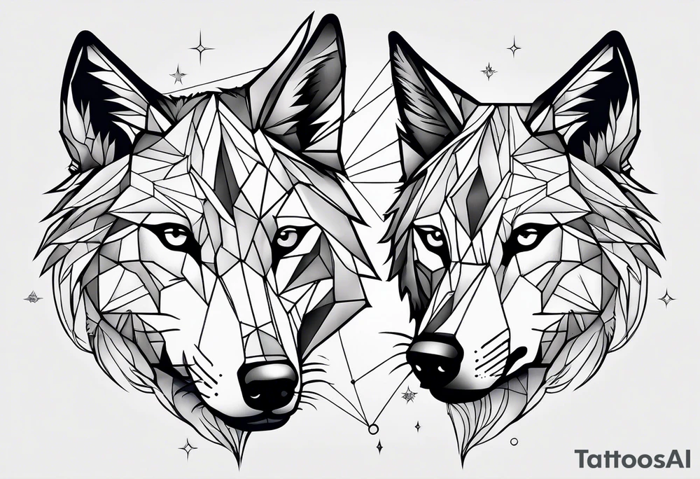 Constellation, two animal wolf, géométric tattoo idea
