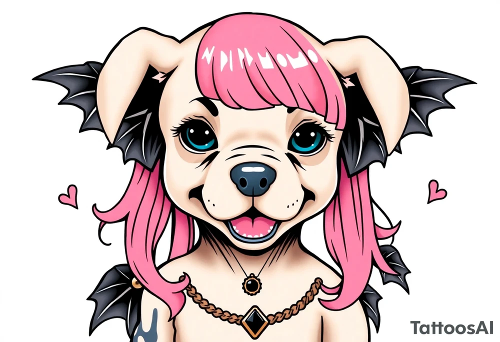 hot puppy goth girl with big boobs and pink hair tattoo idea