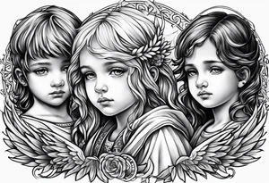 2 boy angels and 1 girl angel praying tattoo idea