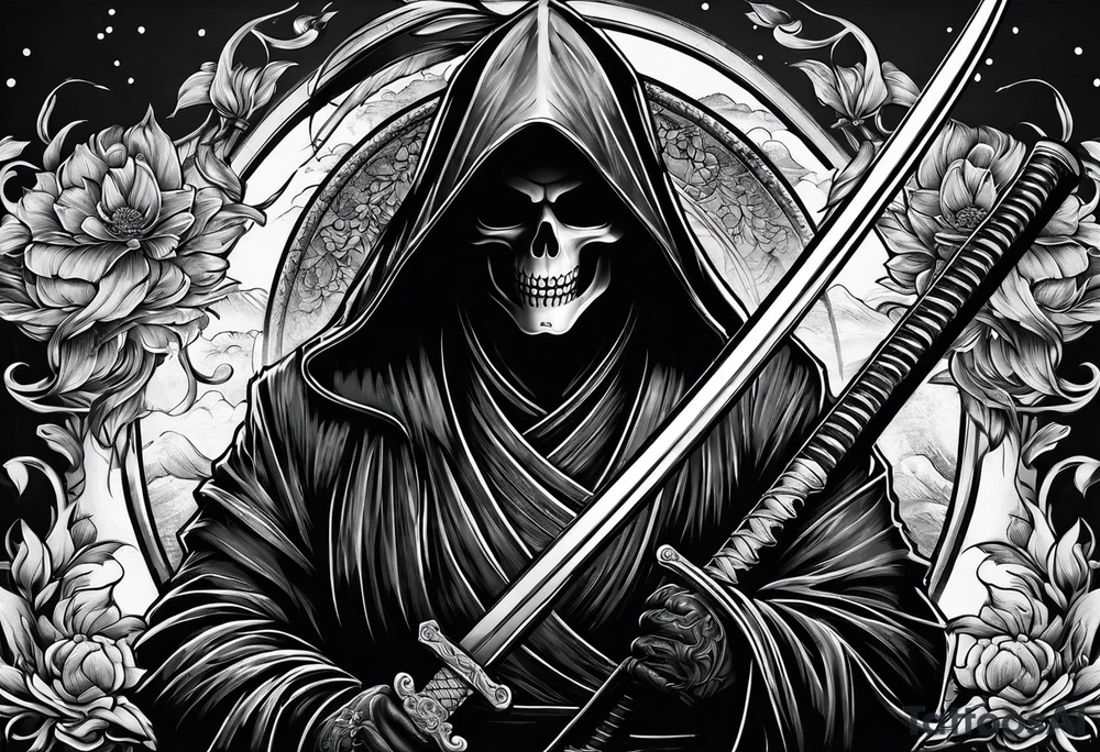 katana with grim reaper tattoo idea