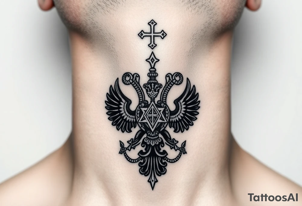 russian christian orthodox military neck design front facing tattoo idea