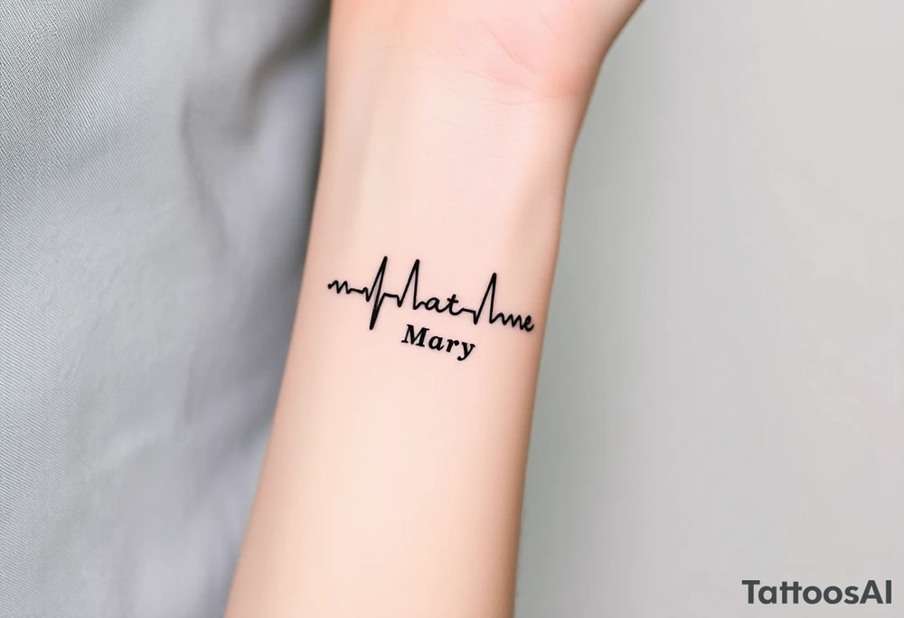 heartbeat rhythm with “Mary” in the middle tattoo idea