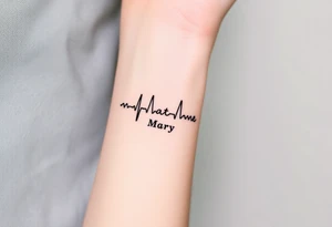 heartbeat rhythm with “Mary” in the middle tattoo idea