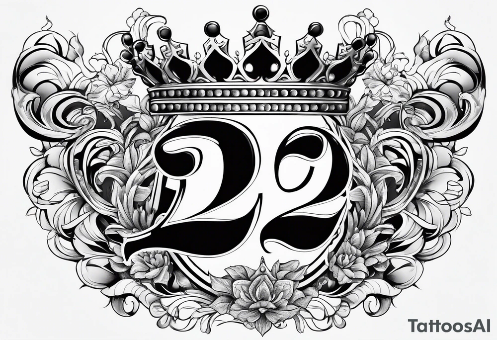 elegant number 22 with a crown tattoo idea