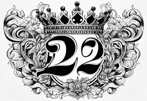 elegant number 22 with a crown tattoo idea