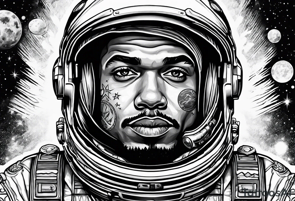 Astronaut with hippie patches tattoo idea