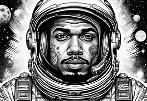 Astronaut with hippie patches tattoo idea
