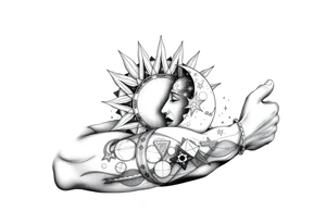 celestial sun and moon embrace with constellation patterns tattoo idea