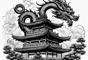 pagoda and dragon around it tattoo idea