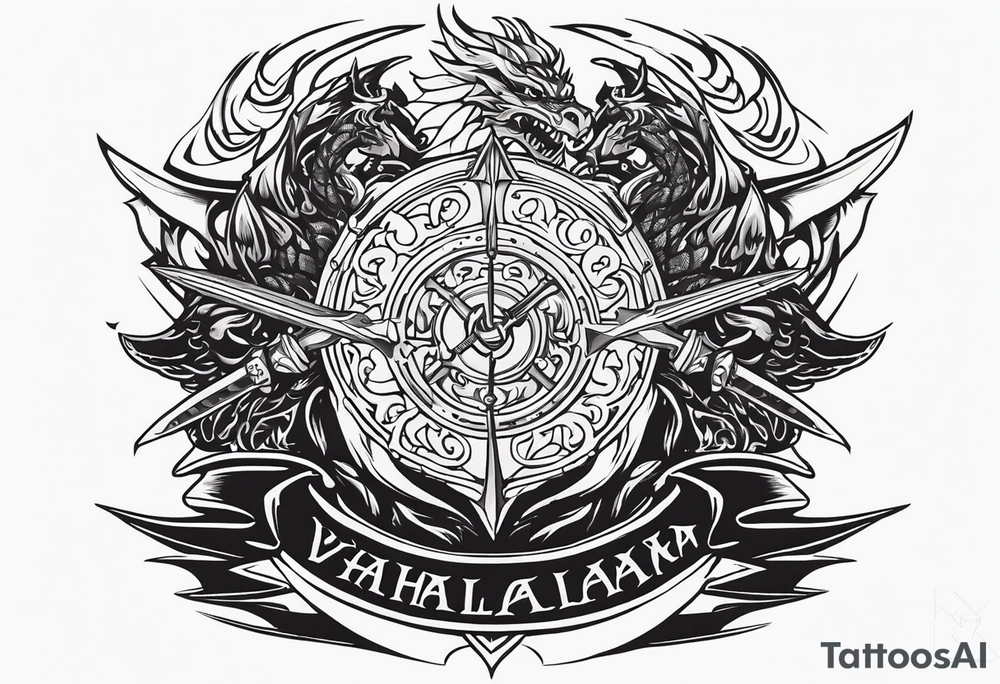 Valhalla sword ship dragon shield tattoo idea