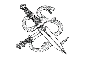 mystical snake coiled around an ancient dagger with jeweled hilt tattoo idea
