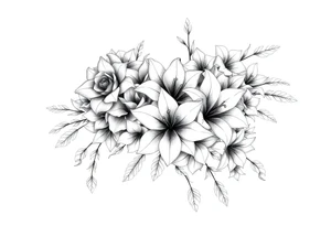 Arm and shoulder tattoo including roses, Lilly’s, and other beautiful flowers tattoo idea