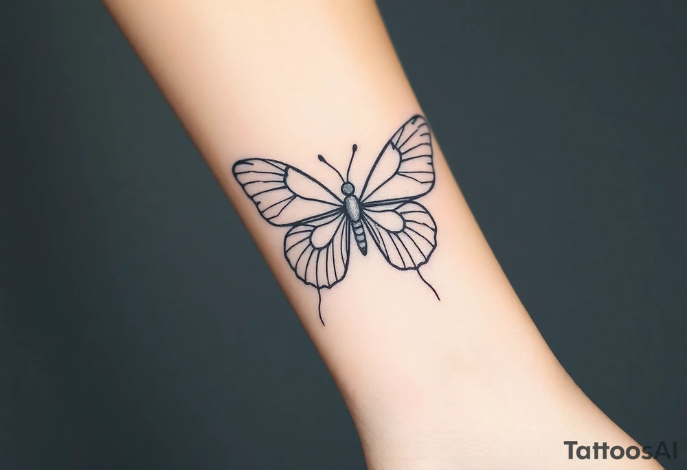 ethereal butterfly with flowing silk ribbons in moonlight tattoo idea