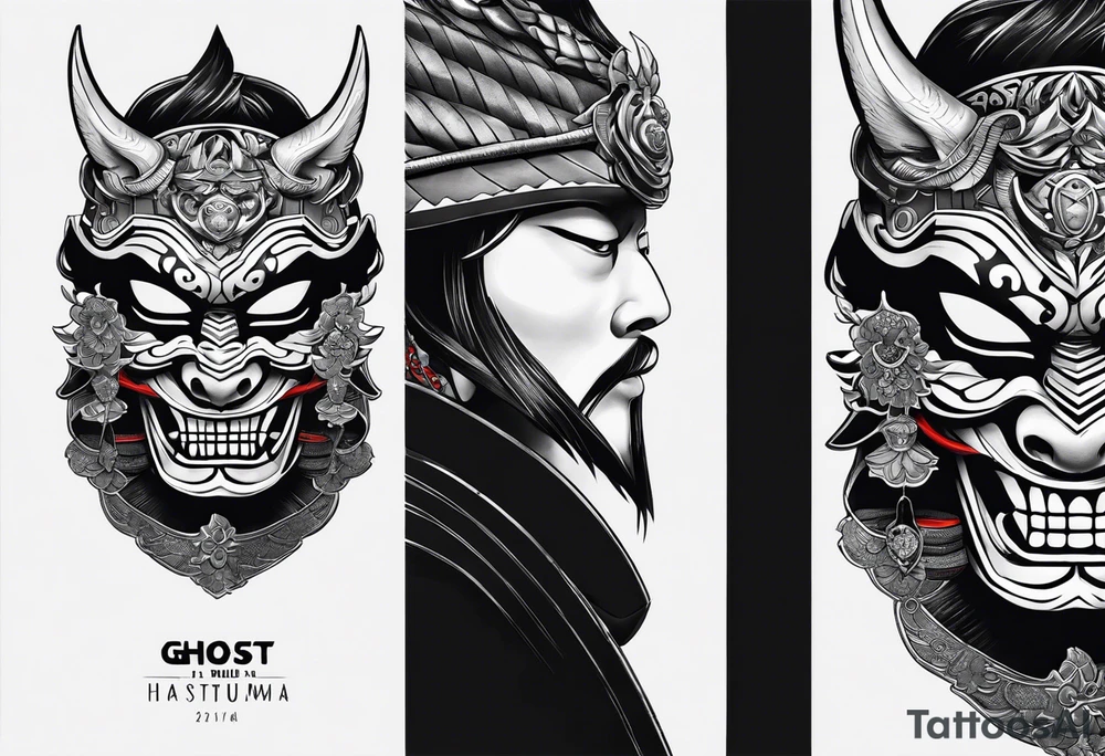 hanya mask on the shoulder, mask from ghost of Tsushima, hanya mask with three eyes tattoo idea