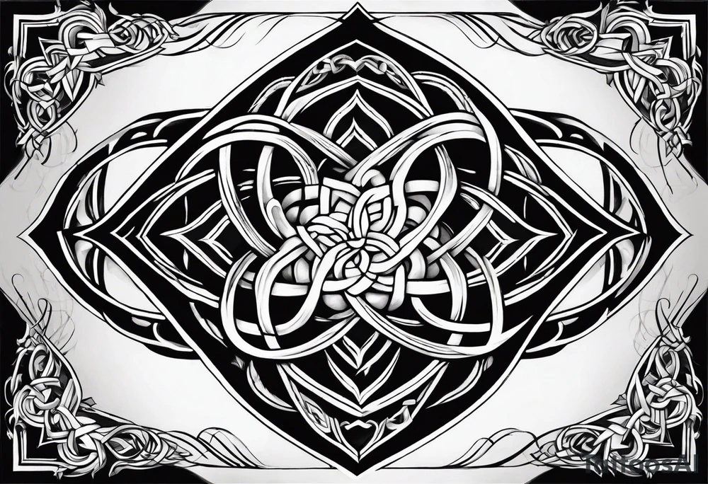 Design an infinite knot incorporating symbols from different religions, illustrating the interconnectedness of all spiritual paths and the unity of diverse beliefs. tattoo idea
