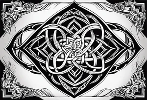 Design an infinite knot incorporating symbols from different religions, illustrating the interconnectedness of all spiritual paths and the unity of diverse beliefs. tattoo idea