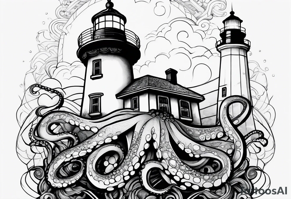 octopus, light house tattoo idea