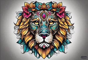 Lion, sugar skull tattoo idea