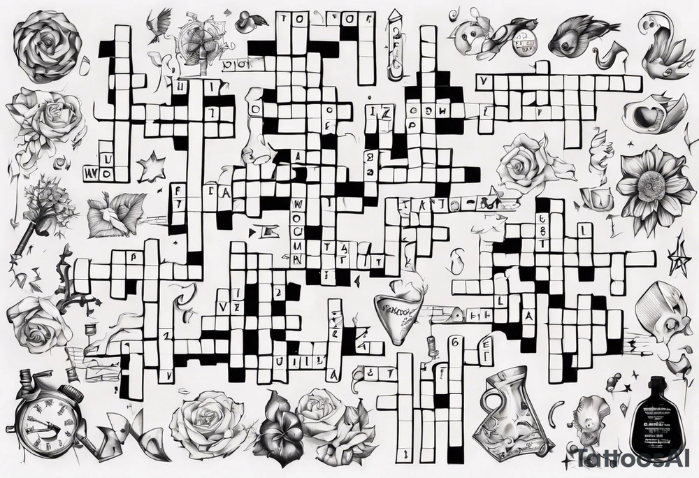 The words Maggie and Lucas in a crossword puzzle tattoo idea