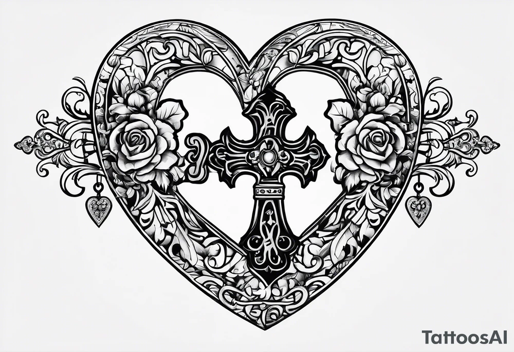 heart shaped antique skeleton key tattoo idea